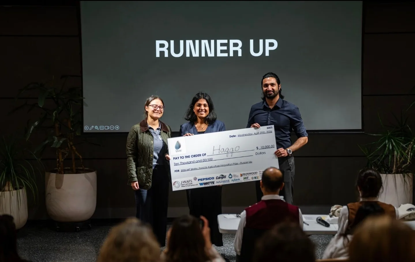 Haqqo receiving the runner-up award at the 2026 MIT Water, Food and Agriculture Innovation Prize